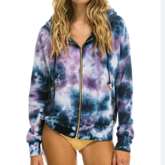 Aviator Nation Tops - Aviator Nation Tye Die Full Zip Hoodie Sweatshirt Gold Zipper | Size Small EUC